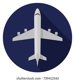 Plane icon. Illustration in flat style. Round icon with long shadow.