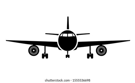 Plane icon, industrial blueprint of airplane. Airliner front view – vector