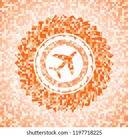plane icon inside abstract orange mosaic emblem