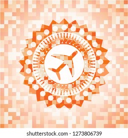 plane icon inside abstract orange mosaic emblem with background