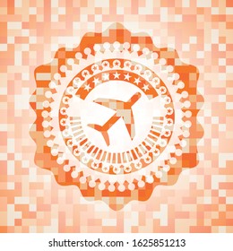 plane icon inside abstract orange mosaic emblem