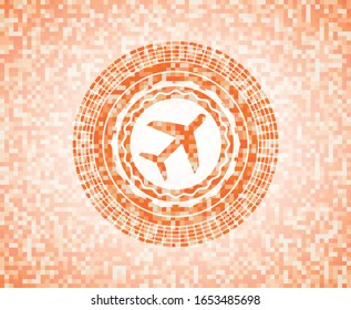 plane icon inside abstract orange mosaic emblem with background