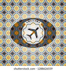 plane icon inside arabesque emblem. arabic decoration.