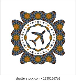plane icon inside arabic emblem. Arabesque decoration.