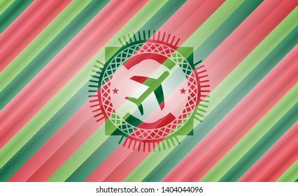 plane icon inside christmas badge background.