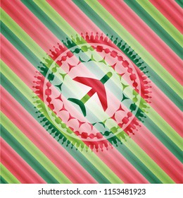 plane icon inside christmas colors badge.