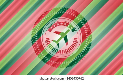 plane icon inside christmas emblem.