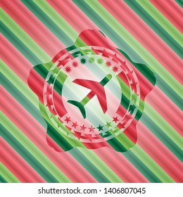 plane icon inside christmas emblem.