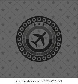 plane icon inside dark emblem. Retro