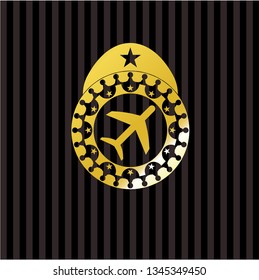 plane icon inside gold badge or emblem