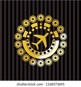 plane icon inside gold emblem
