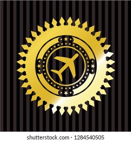 plane icon inside gold emblem