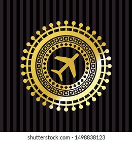 plane icon inside gold emblem or badge