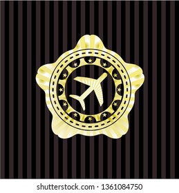 plane icon inside gold shiny emblem