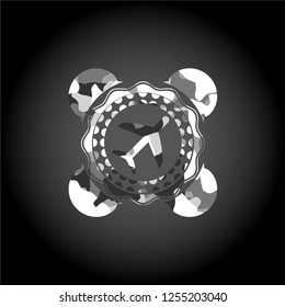 plane icon inside grey camouflage emblem