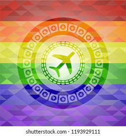 plane icon inside lgbt colors emblem 