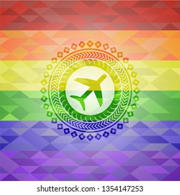 plane icon inside lgbt colors emblem 