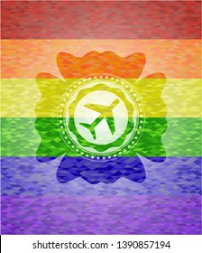 plane icon inside lgbt colors emblem 