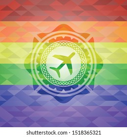 plane icon inside lgbt colors emblem 
