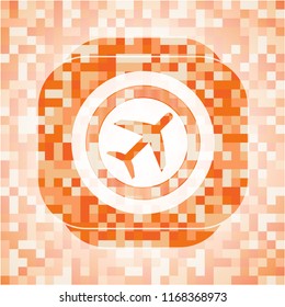 plane icon inside orange mosaic emblem with background