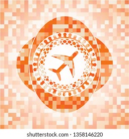  plane icon inside orange mosaic emblem with background