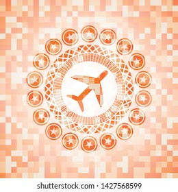plane icon inside orange mosaic emblem with background