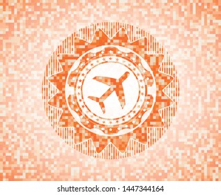plane icon inside orange mosaic emblem with background