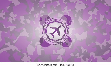 plane icon inside pink camouflaged emblem