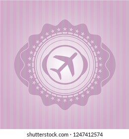 plane icon inside pink emblem. Retro