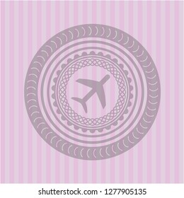 plane icon inside pink emblem. Retro