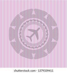 plane icon inside pink emblem. Retro