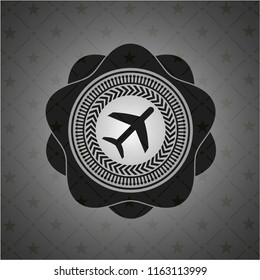 plane icon inside realistic black emblem