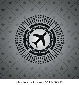 plane icon inside realistic black emblem