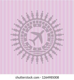 plane icon inside realistic pink emblem