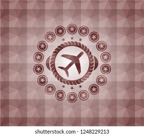 plane icon inside red badge with geometric background. Seamless.