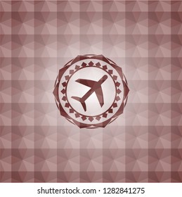 plane icon inside red badge with geometric pattern background. Seamless.