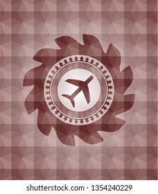 plane icon inside red badge with geometric background. Seamless.