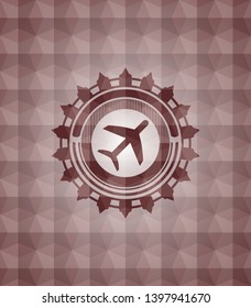 plane icon inside red badge with geometric pattern background. Seamless.