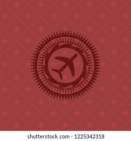 plane icon inside red emblem. Retro