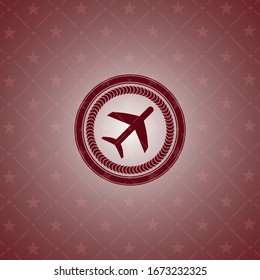plane icon inside red emblem. Retro