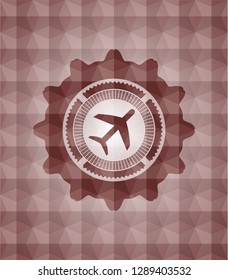 plane icon inside red geometric pattern emblem. Seamless.