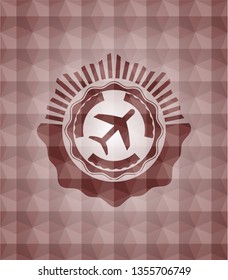plane icon inside red geometric emblem. Seamless.
