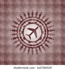 plane icon inside red seamless geometric badge.