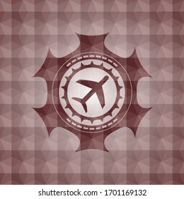 plane icon inside red seamless polygonal badge.