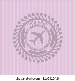 plane icon inside retro style pink emblem