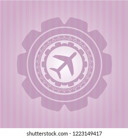plane icon inside retro style pink emblem