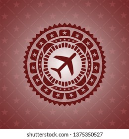plane icon inside retro style red emblem