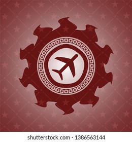 plane icon inside retro style red emblem