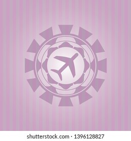 plane icon inside retro style pink emblem