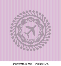 plane icon inside retro style pink emblem